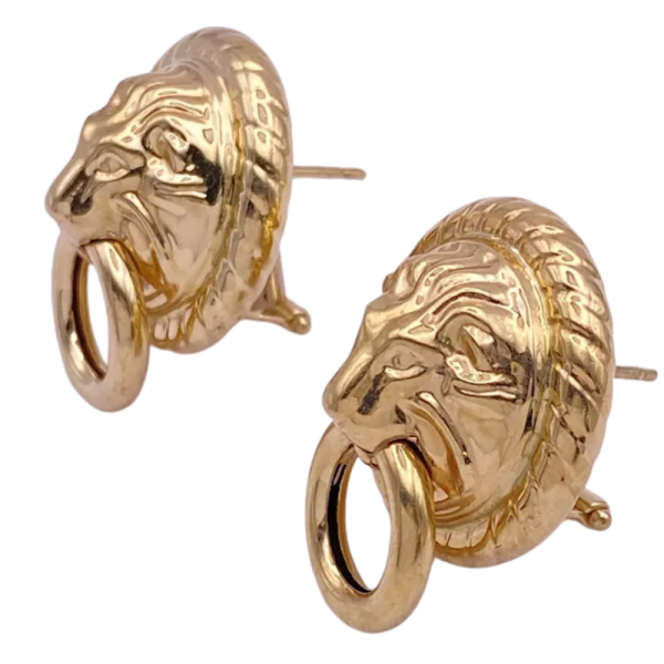 Lions Head Door-Knocker Earrings 14K Gold (1)