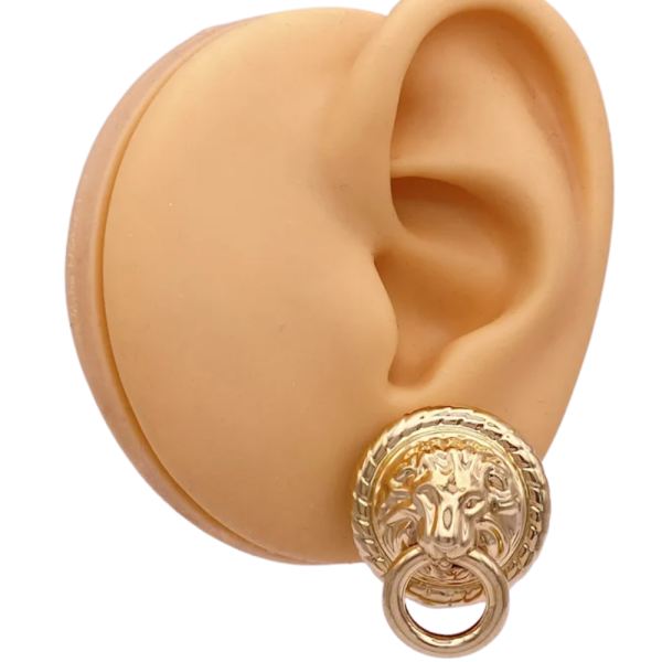 Lions Head Door-Knocker Earrings 14K Gold