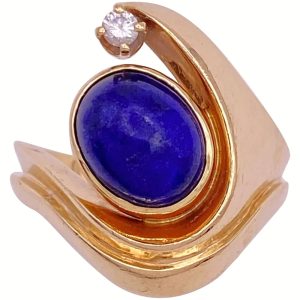 Modernist Lapis Lazuli Ring with Diamond Accent 14K Gold
