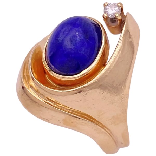 Modernist Lapis Lazuli Ring with Diamond Accent 14K Gold side