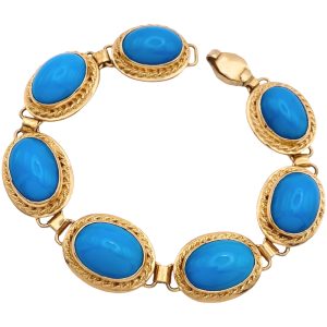 Persian Turquoise Cabochon Bracelet 18K Gold