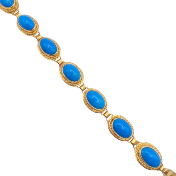 Persian Turquoise Cabochon Bracelet 18K Gold full