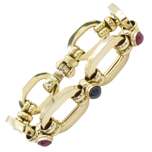 Ruby & Sapphire Chunky Italian Gold Bracelet 14K