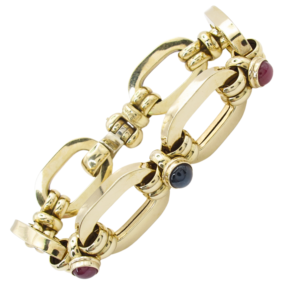 Ruby & Sapphire Chunky Italian Gold Bracelet 14K