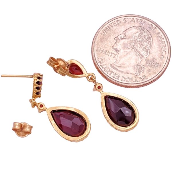 Victorian Revival Garnet Dangle Earrings 14K Gold back
