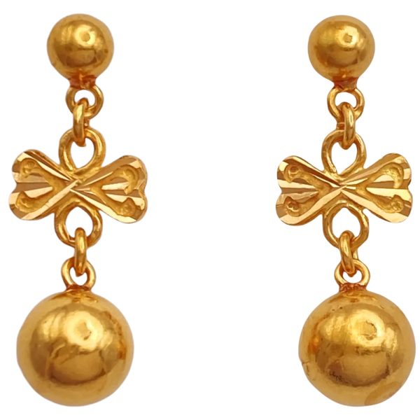Vintage Ball Dangle Earrings 22K Gold
