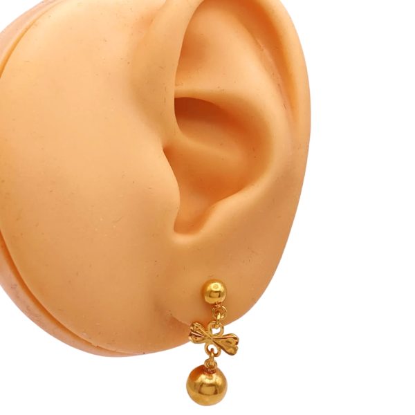Vintage Ball Dangle Earrings 22K Gold worn