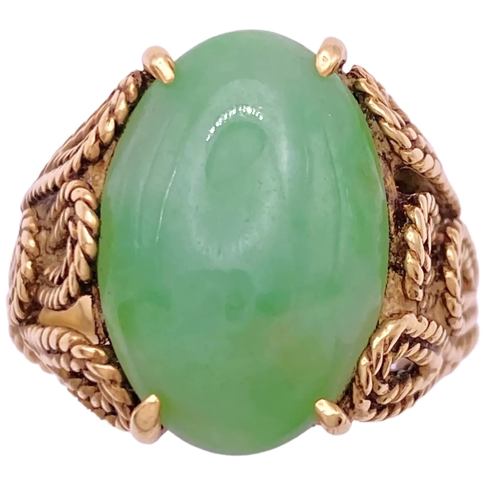 Vintage Handcrafted Jade Ring 14K Gold