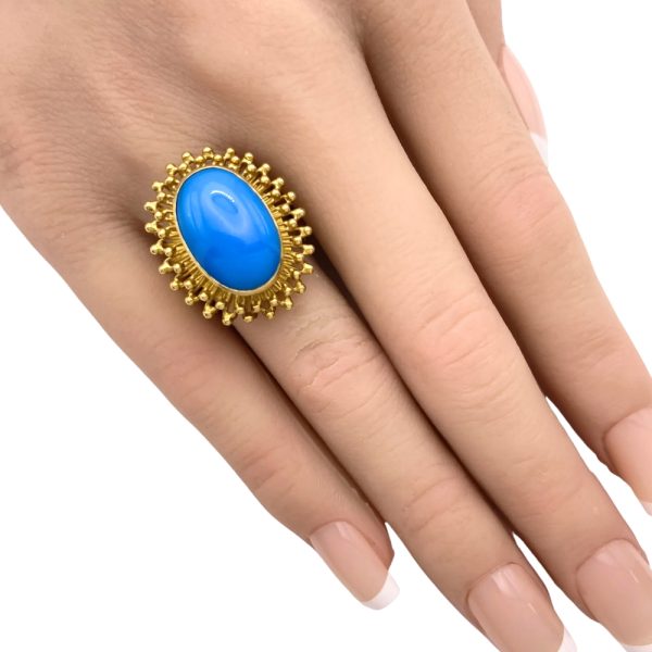Vintage Persian Turquoise Ring 18K Gold worn