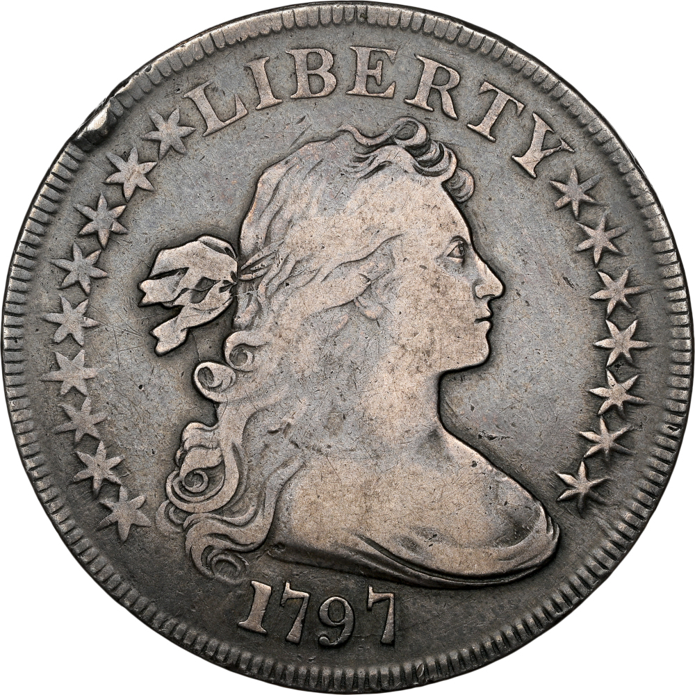 1797 Draped Bust Dollar 9×7 Large Letters BB-73, B-1 VF25 NGC