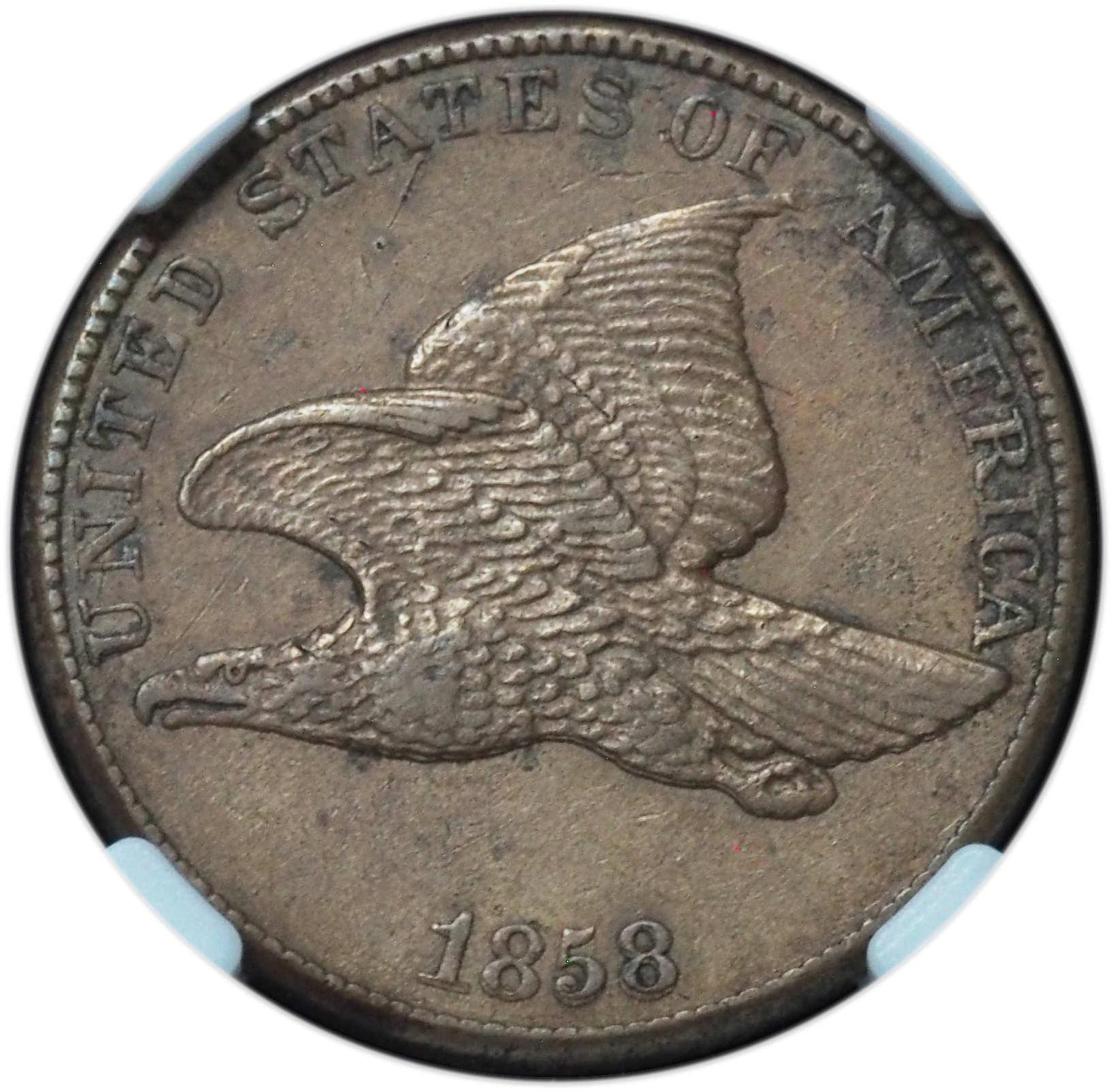 1858 Flying Eagle Cent Large Letters AU NGC – Double Die Obverse