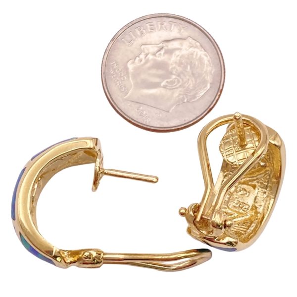 Opal Inlay Half Hoop Earrings 14K Gold back