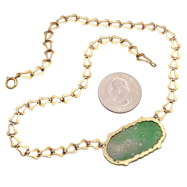 Victorian Era Carved Jade Necklace 14K Gold back