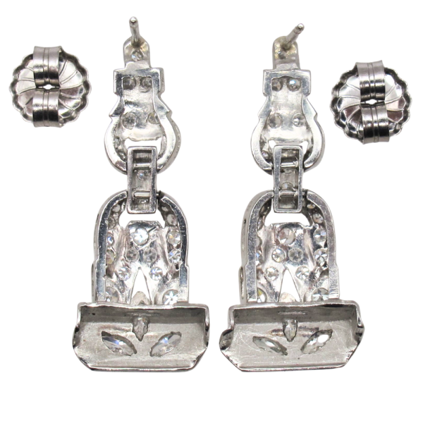 0.94ctw Diamond Art Deco Earrings in Platinum 14K White Gold back