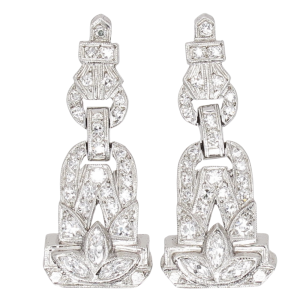0.94ctw Diamond Art Deco Earrings in Platinum 14K White Gold side (2)