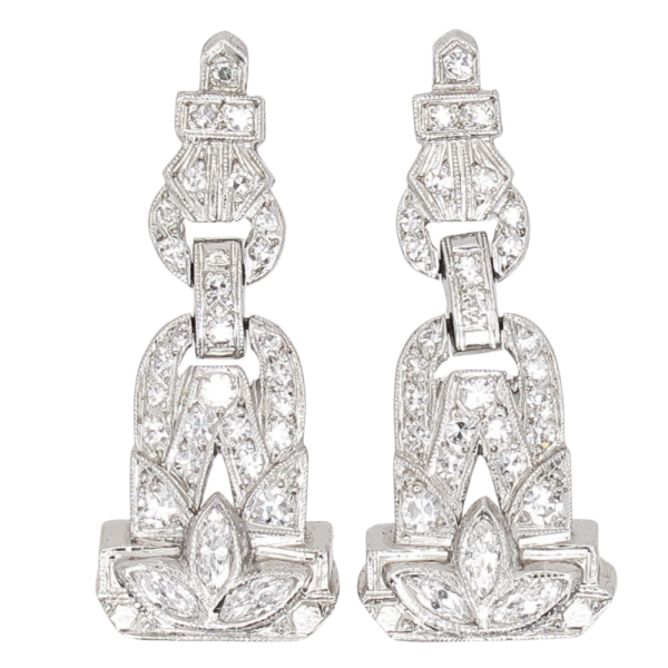 0.94ctw Diamond Art Deco Earrings in Platinum 14K White Gold side (2)
