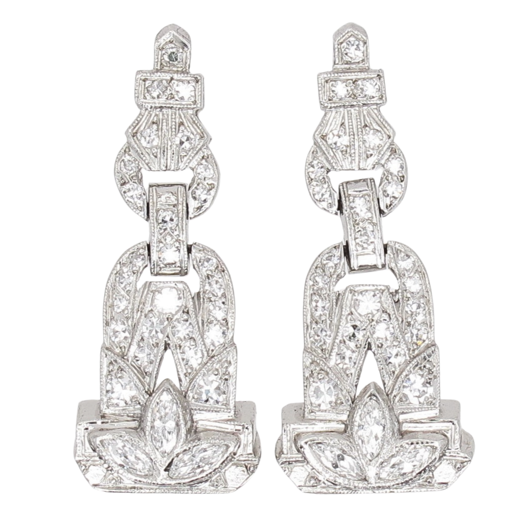 0.94ctw Diamond Art Deco Earrings Platinum & 14K