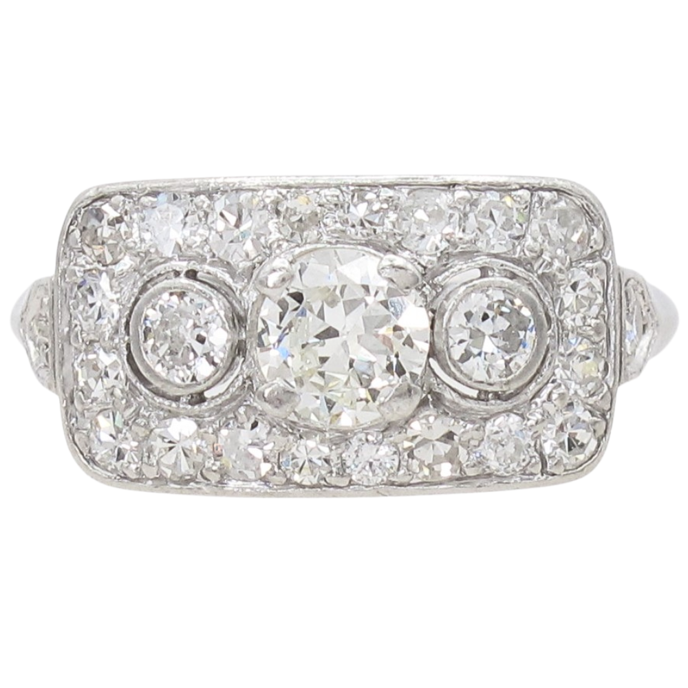 1.21ctw Three-Stone Diamond Art Deco Ring Platinum