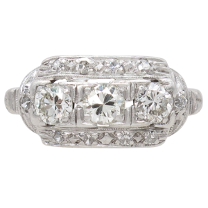 1.40ctw Three Stone Diamond Art Deco Ring Platinum front