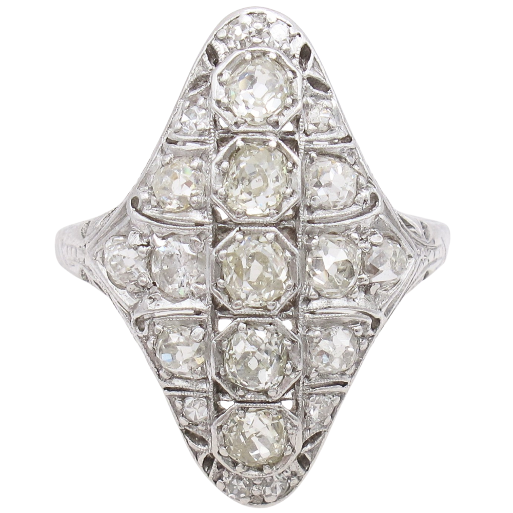 1.86ctw Diamond Edwardian Navette Ring 18K
