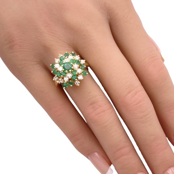 2.11ctw Emerald Swirl Cluster Ring 14K Gold worn