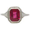 2ct Emerald Cut Ruby Filigree Art Deco Ring 14K White Gold front