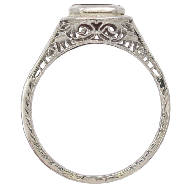 2ct Emerald Cut Ruby Filigree Art Deco Ring 14K White Gold profile