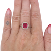 2ct Emerald Cut Ruby Filigree Art Deco Ring 14K White Gold worn