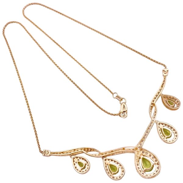 4.62ctw Pear Peridot Necklace 14K Two-Tone Gold back