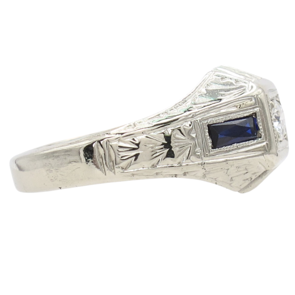 .46ctw Diamond & Sapphire Detailed Art Deco Ring 18K side