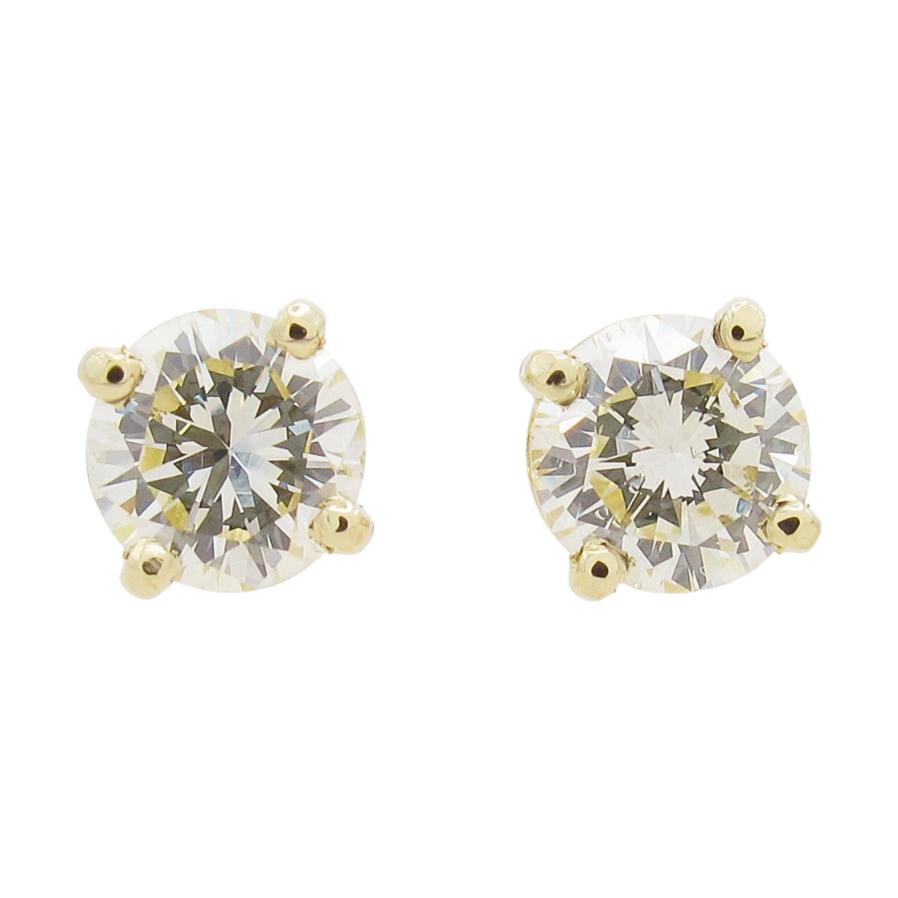 .80ctw Round Brilliant Solitaire Diamond Stud Earrings Yellow Gold