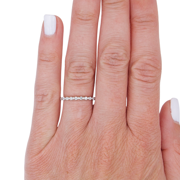 Alternating Small Bezel Diamond Wedding Band Stack .26 ctw Worn
