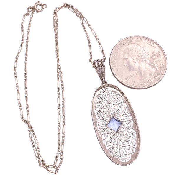 Art Deco 0.82ct Aquamarine Necklace 14K White Gold back