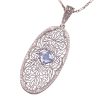 Art Deco 0.82ct Aquamarine Necklace 14K White Gold close up of pendant