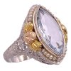 Art Deco 2.39ct Aquamarine Ring with Seed Pearl Accents 14K Gold side