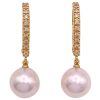 Cultured Pearl Dangle Earrings with Diamond Accents 18K Gold