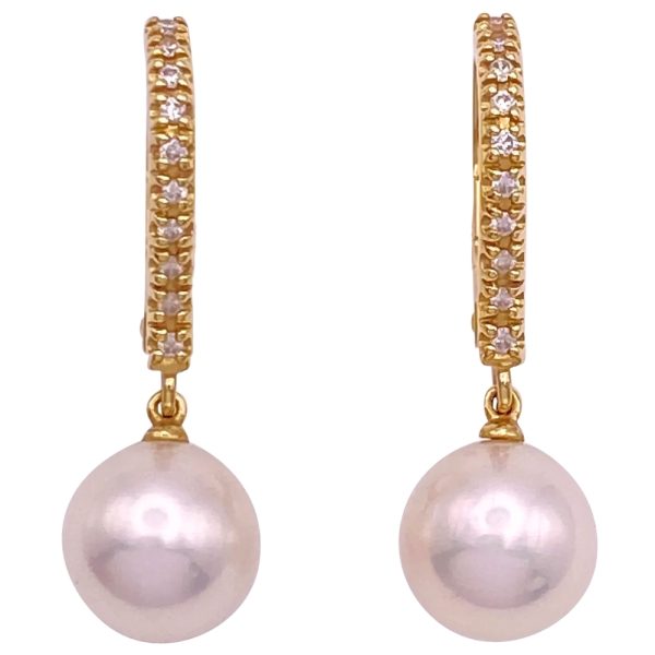 Cultured Pearl Dangle Earrings with Diamond Accents 18K Gold