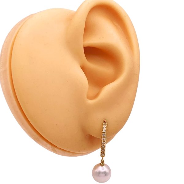 Cultured Pearl Dangle Earrings with Diamond Accents 18K Gold worn