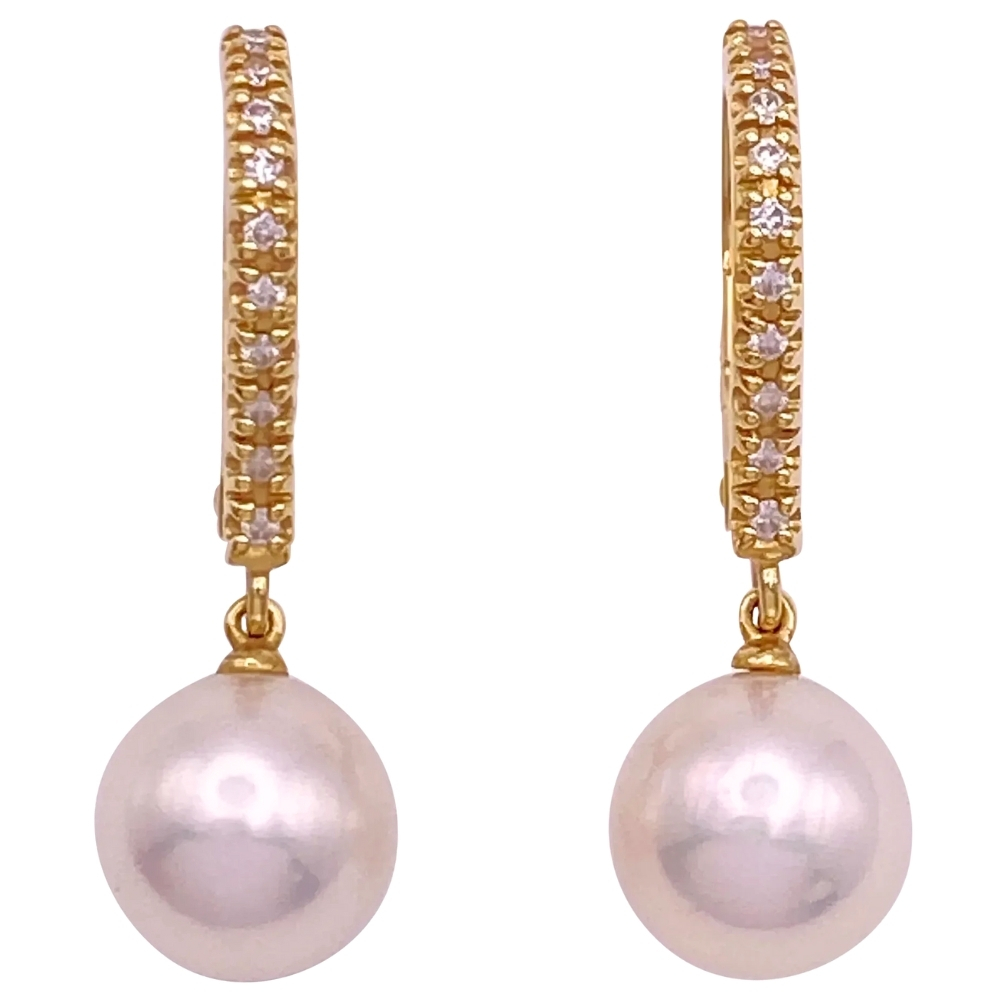 Cultured Pearl Dangle Earrings with Diamond Accents 18K Gold