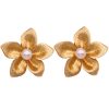 Cultured Pearl Flower Statement Earrings 14K Gold front