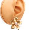 Cultured Pearl Flower Statement Earrings 14K Gold worn