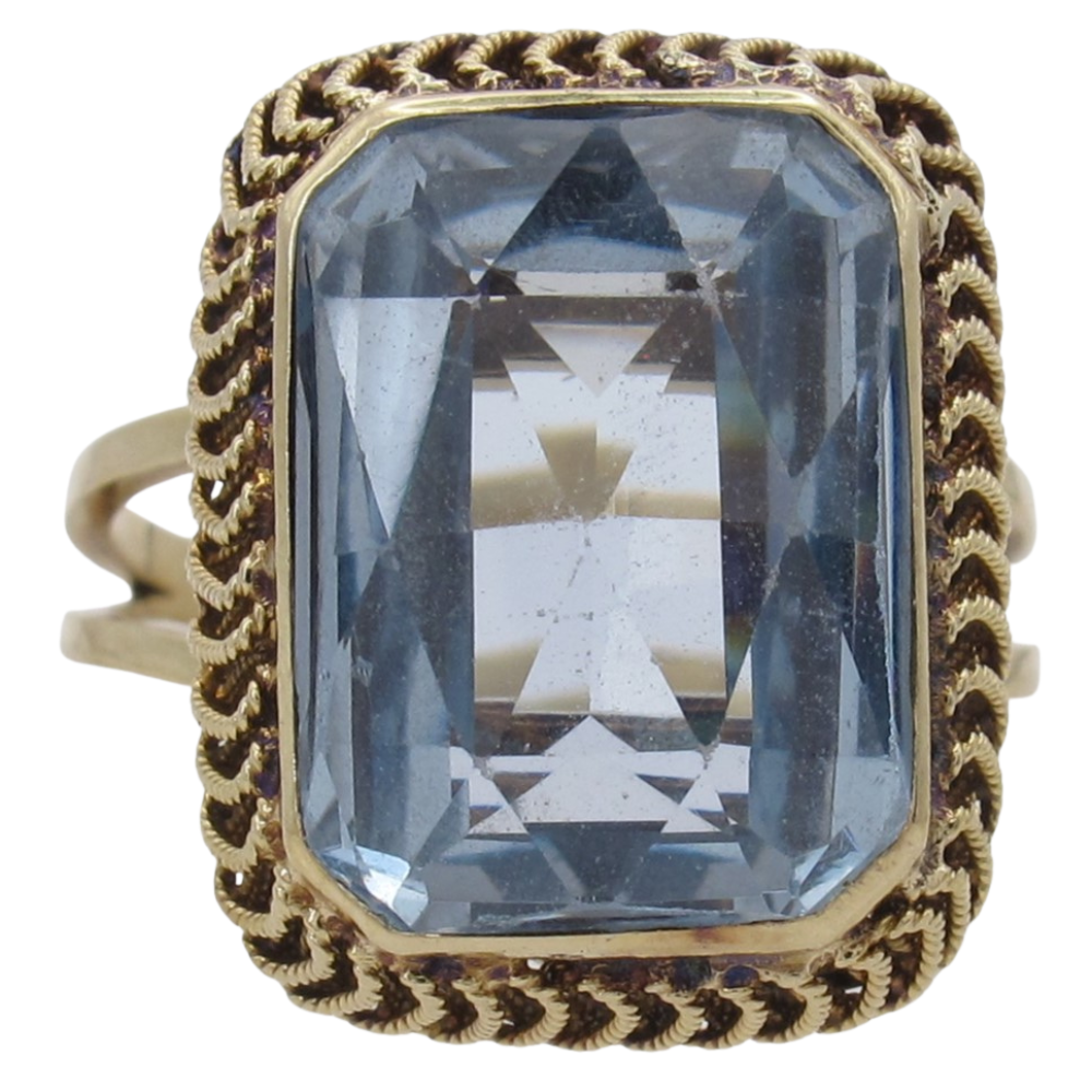 Cushion Cut Blue Spinel Mid-Century Ring 14K
