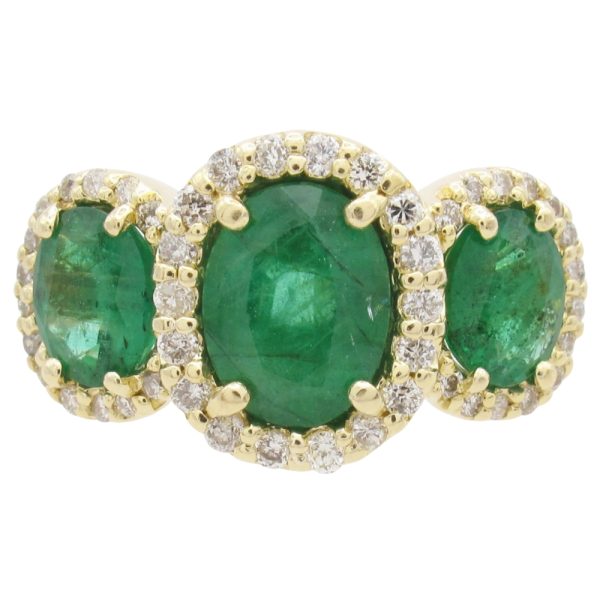 Effy 3.30ctw Emerald & Diamond Three-Stone Halo Ring 14k Yellow Gold Front