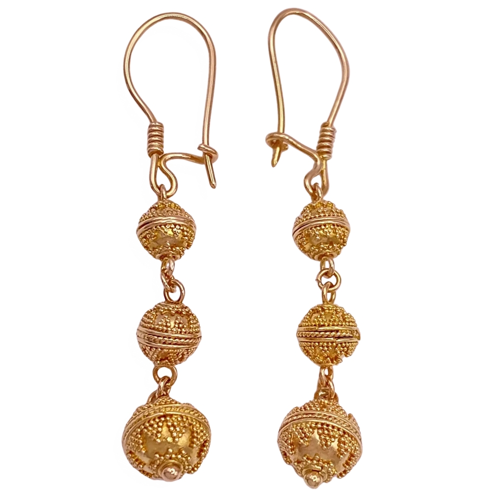 Graduated Bead Dangle Earrings 22K Baht Gold