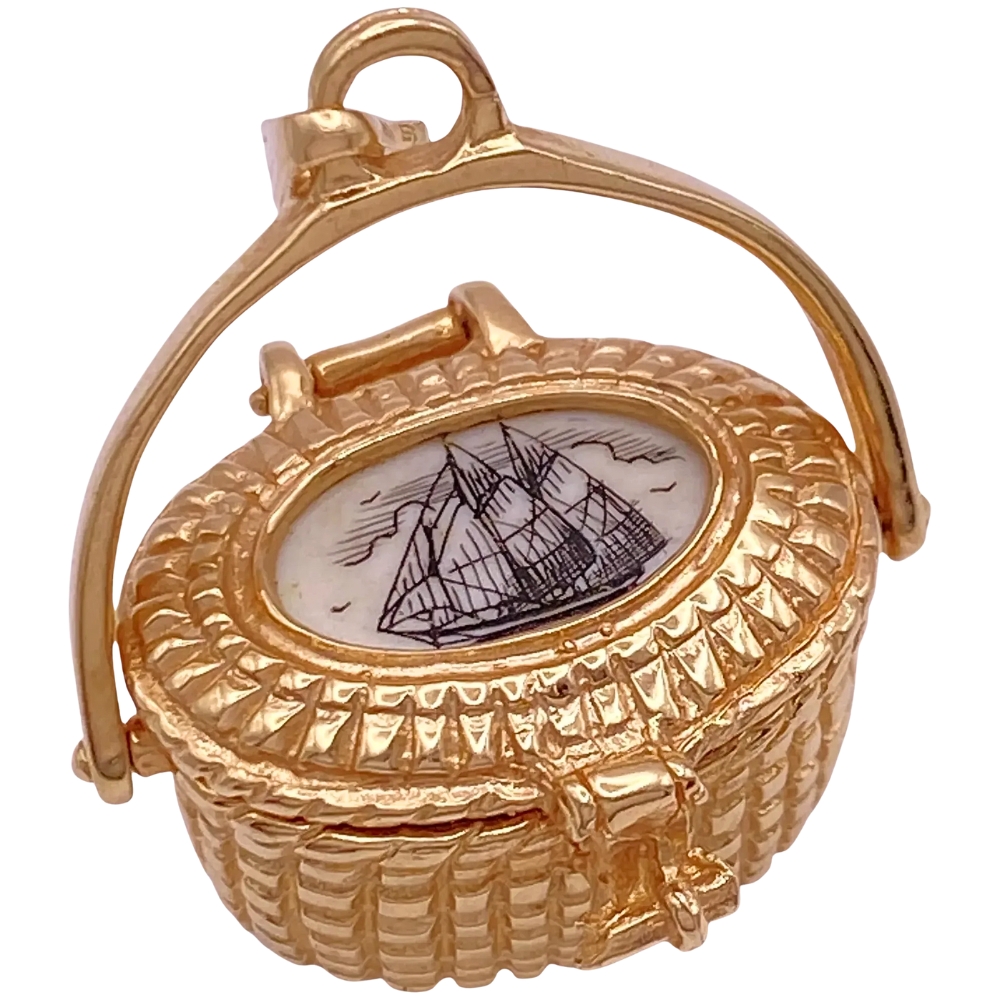 Nantucket Basket Moving Pendant Charm 14K Gold
