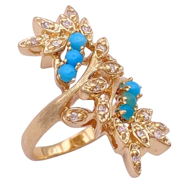 Persian Turquoise Elongated Ring 14K Gold side