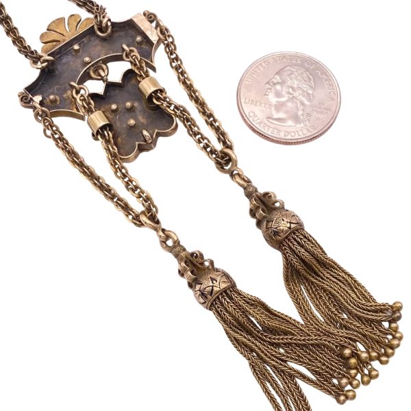Victorian Era Double Tassel Necklace 14K Gold back
