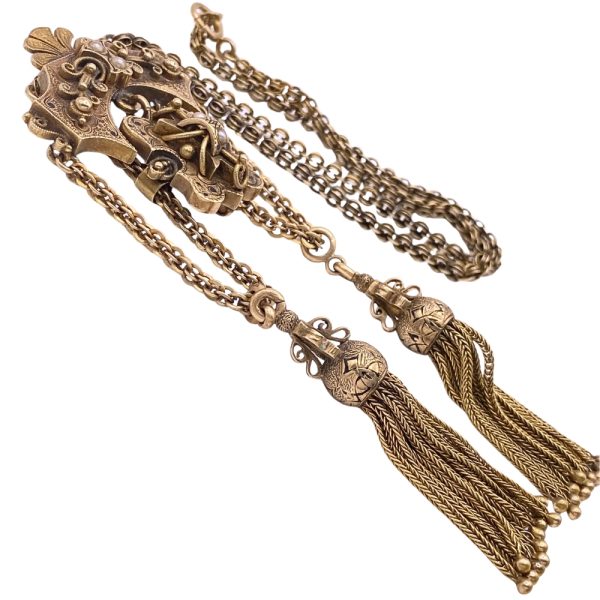 Victorian Era Double Tassel Necklace 14K Gold side