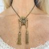 Victorian Era Double Tassel Necklace 14K Gold worn