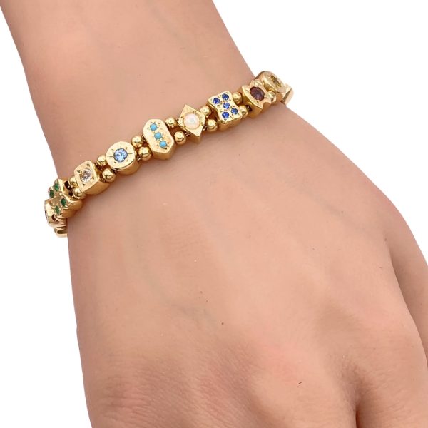Victorian Revival Jeweled Slide Bracelet 14K Gold worn